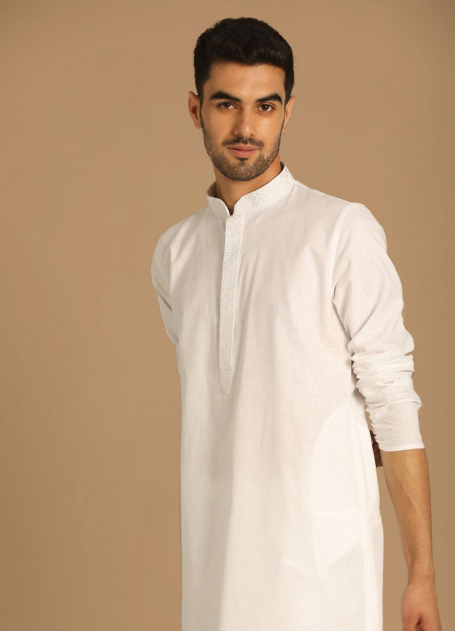 alt message - Manyavar Men Pristine White Kurta Set image number 0